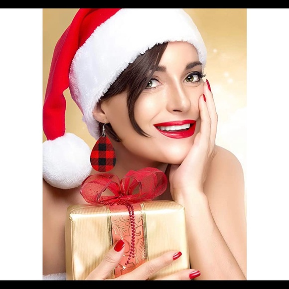 Christmas Plaid Faux Leather Dangle Earrings - Picture 4 of 5